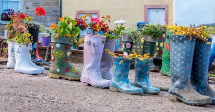 planted wellies at St. Monans Harbour at East Neuk, Scotland | bepflanzte Gummistiefeln im Hafen von St. Monans